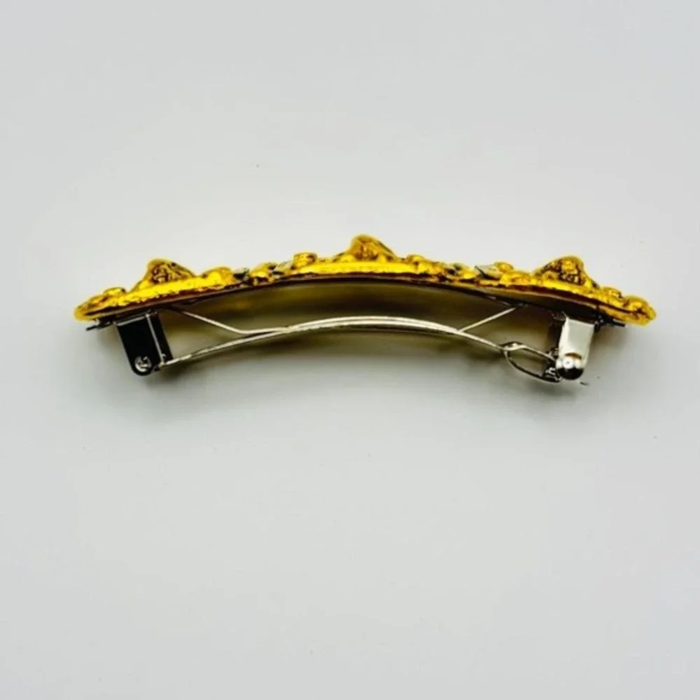 Vintage Made In French Textured Gold Toned Damascene‎ Style Hair Clip Barrette